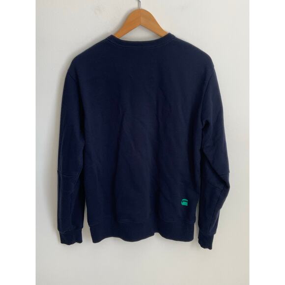 GStar Raw Sweatshirt Mens Medium Blue Spellout Colorblock Crew Neck Pullover - Picture 3 of 5